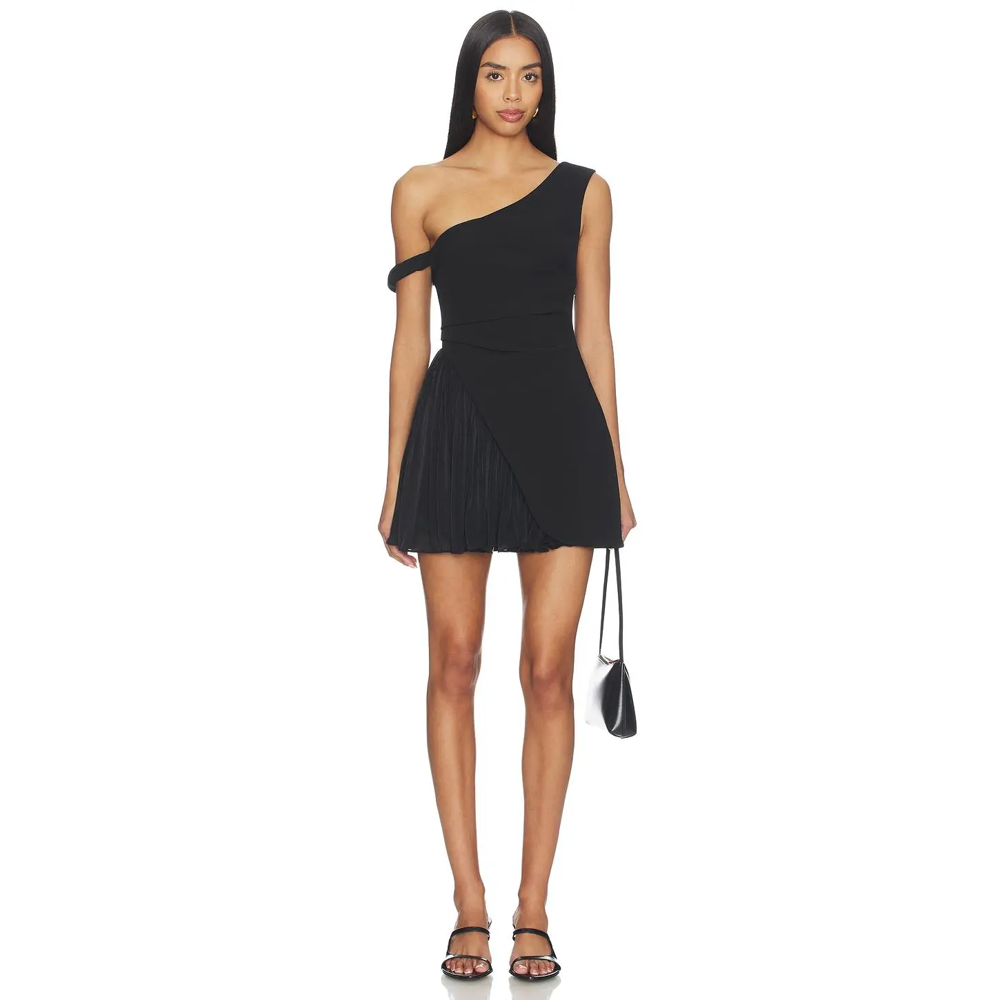 MISHA The Volante Crepe Mini Dress in Black