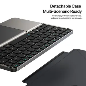 NAIDUN New Foldable Bluetooth Keyboard with Touchpad & Stand PU Leather Cover Ultra-Thin Portable for iPad Pro/Air/Mini/Tablet Grey Compact & Portable Design