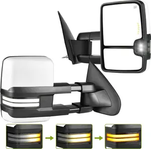OEDRO Towing Mirrors Compatible with 2014-2018 Silverado/Sierra/Tahoe/Suburban Power Heated Manually Folding Switchback LED Turn Signal Light White blind spot mirrors