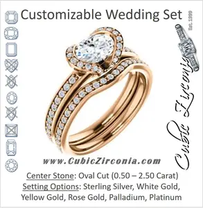 CZ Wedding Set, featuring The Victoria engagement ring (Customizable Bezel-set Oval Cut Semi-Halo Design with Prong Accents)