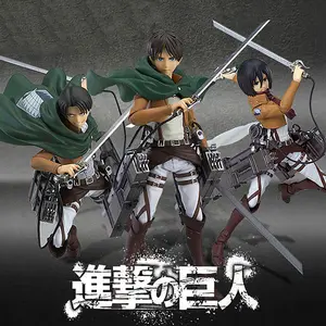 Attack on Titan Action Figure, 3 SKUs Sold Separately, Figma 213 Levi Ackerman / 203 Mikasa Ackerman / 207 Eren Yeager, Articulated Survey Corps PVC Collectible Anime Model Toy Gift
