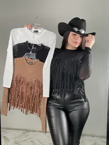 Courtney's Fringe Top - Long Sleeve With Rhinestone - Stretchy
