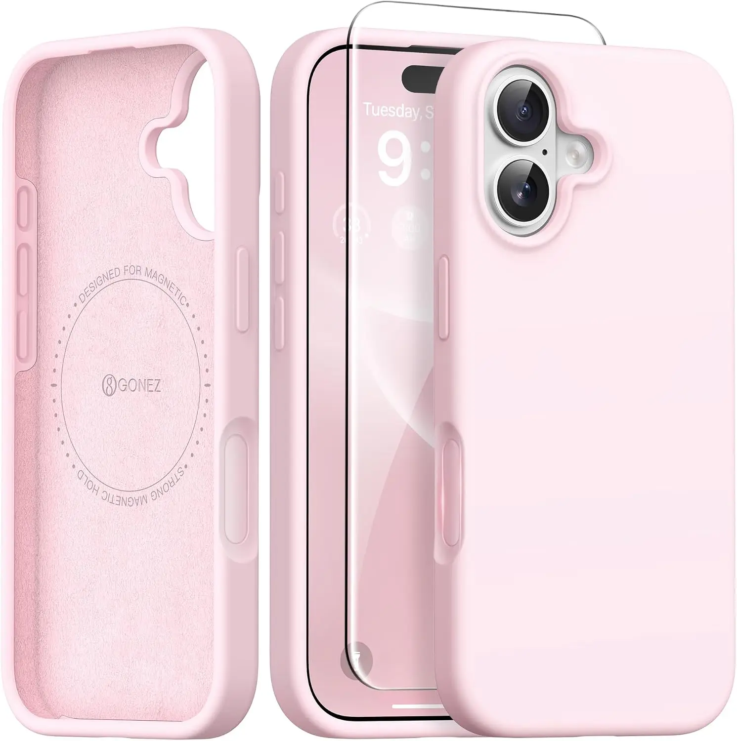 MagSafe-Compatible Magnetic Silicone-TPU Smartphone Casing for iPhone 16 (6.1 in) - Smooth, Shockproof, Slim Cover for Handheld/Cellphone Devices with Anti-Scratch Microfiber Lining, Camera Protection, Screen Protector, Wireless Charging Support, Accessor