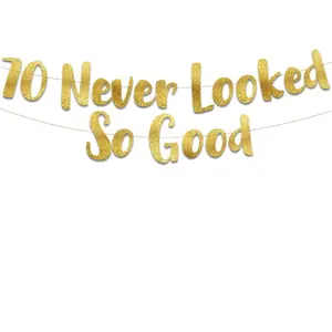 70th Anniversary Banner, Shiny Golden Sign for Birthday Party Decorations, Perfect for Celebrating Milestones