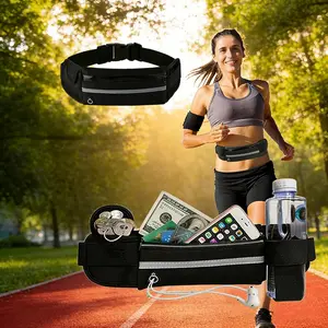 Running belt for women and men, money belt and running fanny pack, hiking fanny pack, holder for cell phone, money, and keys, adjustable belt pouch that fits most phones and waist sizes