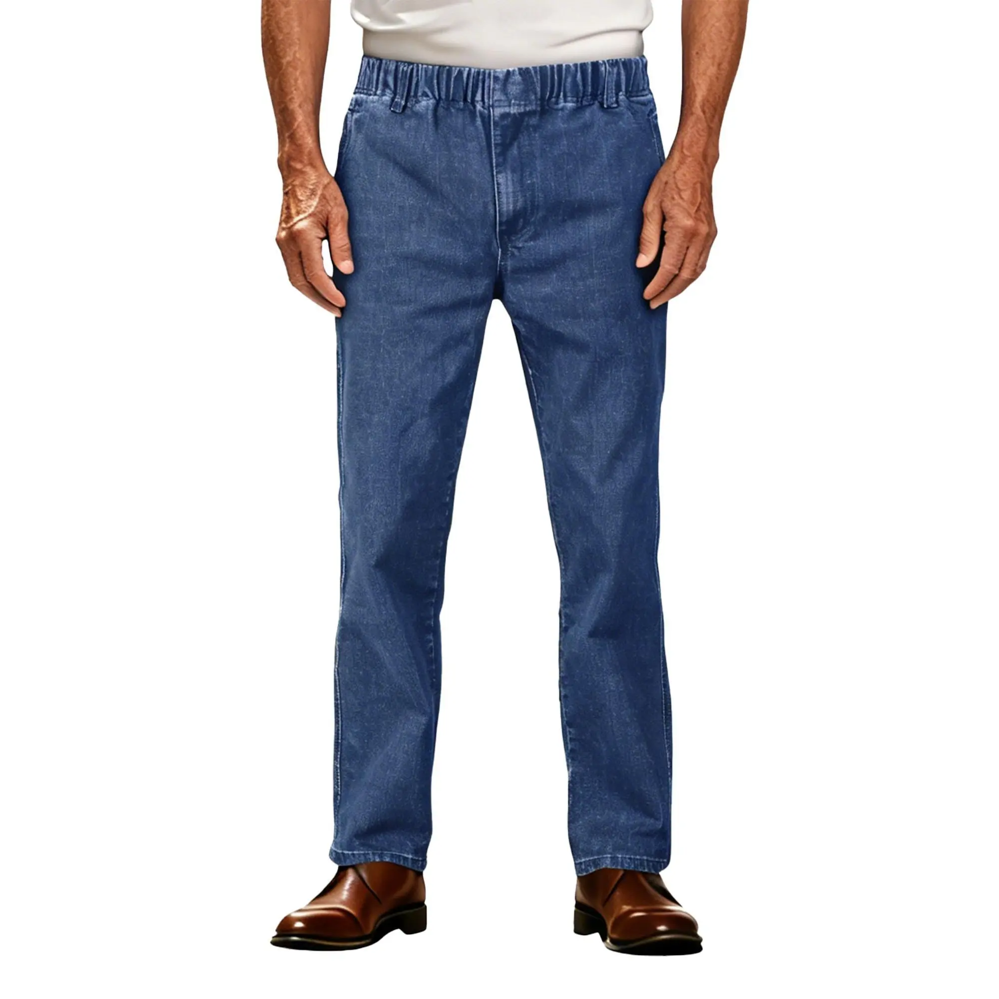 Soojun Men's Loose Fit Casual Jeans with Elastic Waist Relaxed Denim Pants