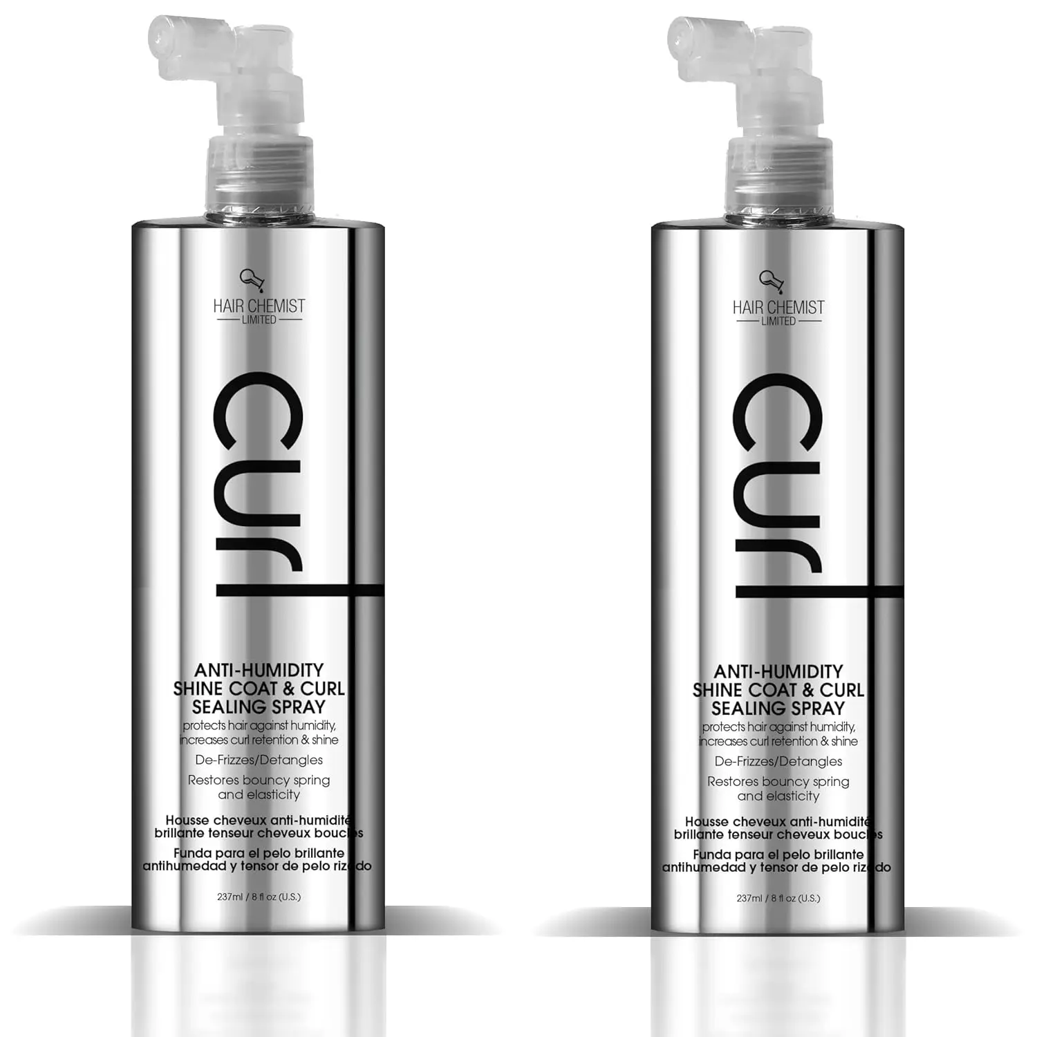 Hair Chemist 2-Piece Curly Haircare Set - Anti-Hum Shine Coat & Gel Spray, 8 oz, Fights Frizz for Shiny Curls