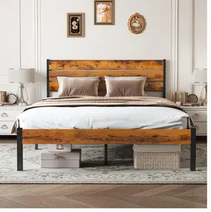 Queen Size Bed Frame with Headboard, Solid, Stable, No Box Spring Required, Easy Assembly