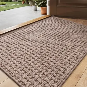 Lumi Washable Door Mat Indoor Entrance 17x30 Absorbent Interior Non-Slip Rubber Backing Thin Entryway Doormat Home Decor Rugs Fluffy Rugs Neutral Beige