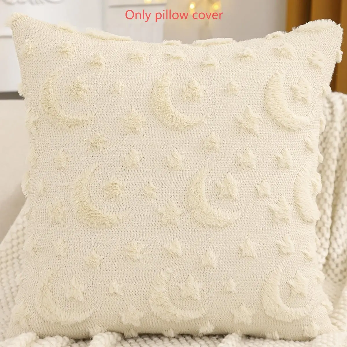 1PC Ramadan Decoration Pillow Cover New Moon Star Plush Quilted Embroidery, Contemporary Style, Fall & Winter Season, Home Decor, Bedroom Decorative Accessories