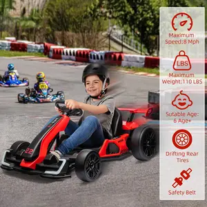GARVEE 24V Electric Go Kart with 300W Strong Motor, Drift/Sport Mode, Big Battery, Eva Tire,Length Adjustmen for Outdoor Racing Toy-Red