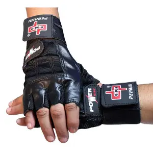 Black Leather Weight Lifting Fingerless Workout Gloves