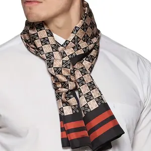 Luxurious 100% Silk Men's Scarf - Elegant Black, Beige & Red Geometric Pattern, Soft & Lightweight Fashion Accessory, Ideal for Suit Collars - Dry Clean Only, Stylish Neckwear|Elegant Accessory|Luxurious Feel, Silk Scarf