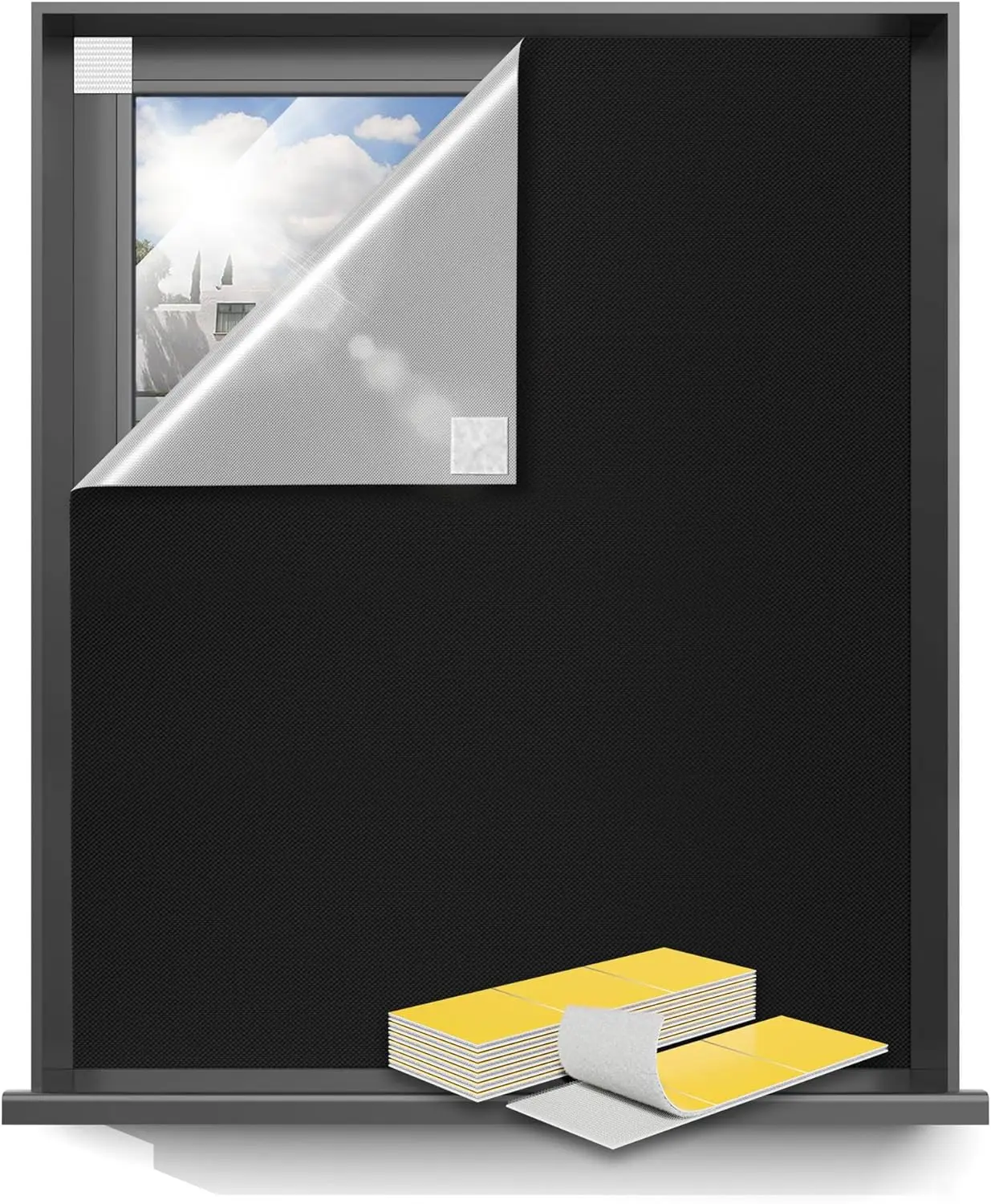50"x60" Portable Blackout Curtains Blinds for Windows No Drill | 100% Blackout Window Shades with Hook & Loop Tapes Curtains Easy to Cut Fit for Bedroom,Baby Room and TV Room (Black)