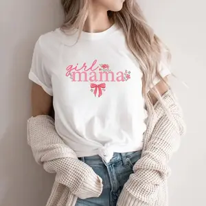 Girl Mama In Bow Floral Graphic Tee | Coquette Aesthetic Mom T-Shirt | Trendy Mother's Day Gift for Women