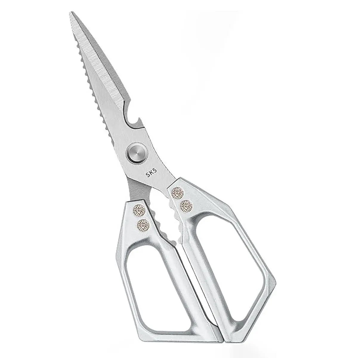 Heavy Duty Multi-Cutting Kitchen Scissors - Sturdy Stainless Steel Kitchenware with Secure Plastic Handle, Multi-Cutting Use Saves Kitchen Tools, Great for Chicken and Fish (Silver)