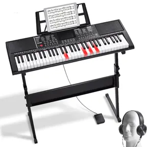 VEVOR 61 Key Digital Keyboard Piano, Lighted Keys, Electric Portable Piano with Adjustable Stand 600 Tones 500 Rhythms In Speakers Sustain Pedal Headphones, USB MIDI for Beginners