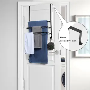 3-Tier Over The Door Towel Rack, Bathroom Towel Rack for Door Hanging, Behind Door Towel Bar Towel Storage Holder for Bathroom Accessories, Black