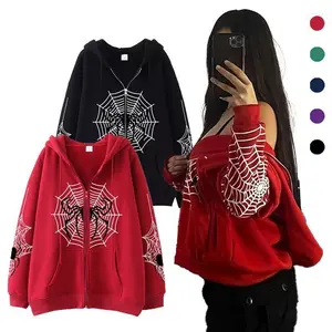 Women's Halloween Spiderweb Graphic Street Hoodie,Long Sleeve Sweatshirt