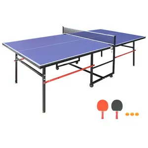 Blue Foldable MDF Ping Pong Table 96.06x48.03x29.92 Inch Aluminum Frame Portable Space-Saving Table Tennis Set with Net Paddles Balls for Indoor Home Game Room Office Use FoldablePingPongTable MidSizeTableTennis IndoorGameTable PortablePingPongSet