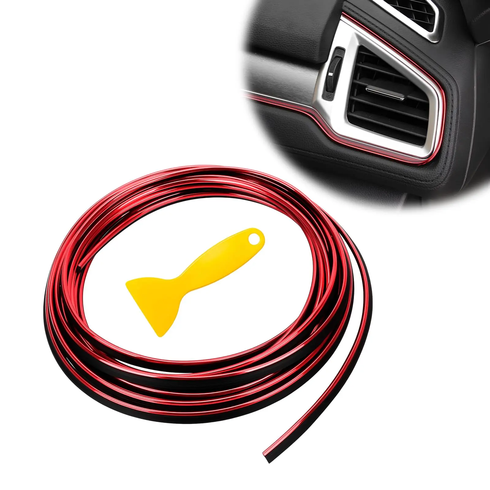 Car Interior Trim Strip 16.4ft – Flexible Gap Filler Molding for Door, Dashboard & Air Vent Styling, Red
