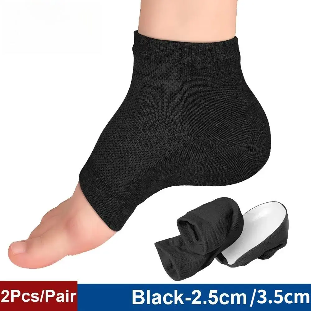 Invisible Height Insoles 2.5/3.5cm Unisex Shoe Pads Anti-slip Heel Lift Thickened Socks for Men Women Black Silicone Reusable Shock Absorbers Elasticity Foot Pain Relief