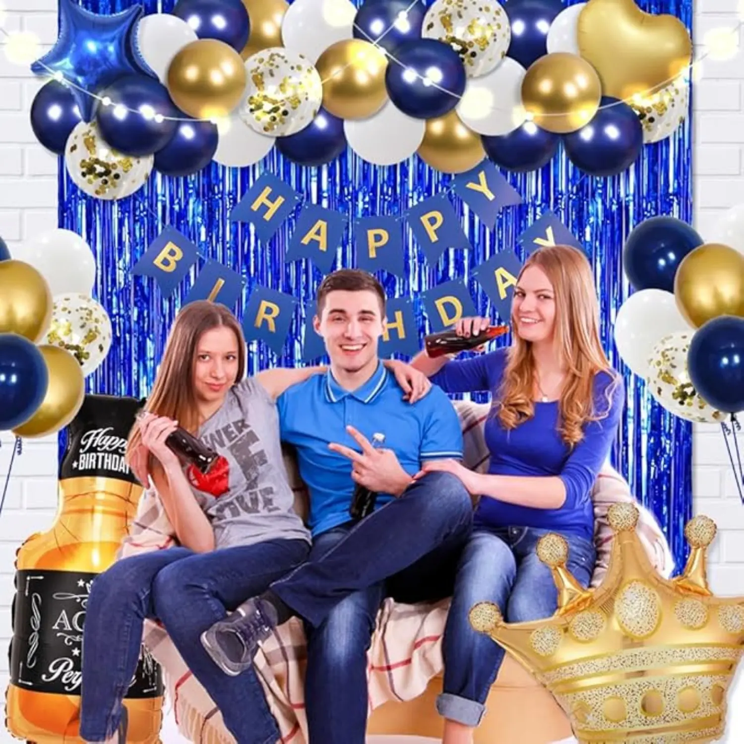 Royal Blue Gold Birthday Party Decorations with Happy Birthday Banner Foil Balloons for 16th 18th 21st 24th 32th 40th 50th 60th Birthday Decorations for Men - Home Improvement. Set Gifts