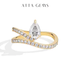 ATTAGEMS D VVS1 Color Pear Shape Synthetic Lab-Created Moissanite Ring for Women 925 Sterling SIlver Engagement Wedding Rings Gift for Lover,Friends Fine Party Jewelry Holiday R286