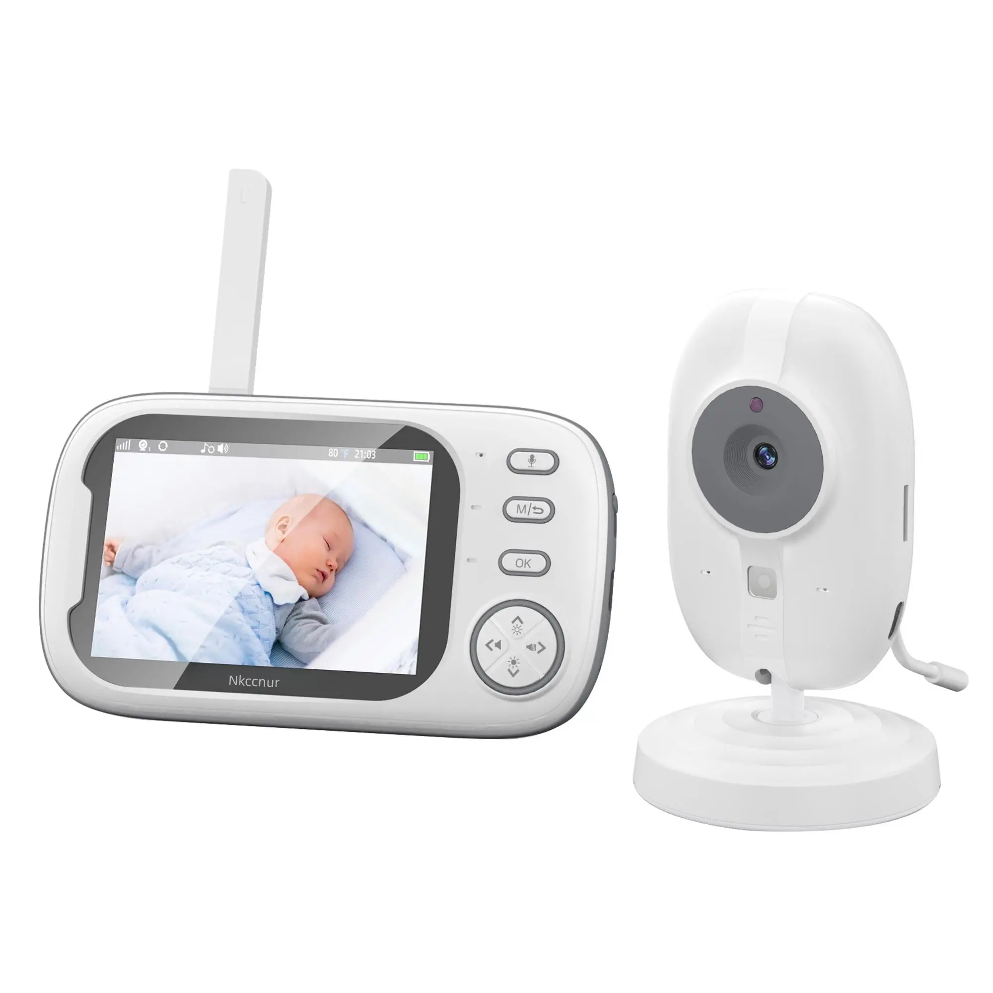 NKCCNUR  Baby Camera Monitor, Baby Monitor with Camera Night Vision, No Wifi, 5" Screen, 2-way Talk, VOX Mode, Feeding Reminder Temperature Sensor And 8 Lullabies As Halloween,  Gif  Safety