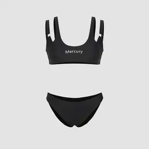 Cider Solid Letter U-neckline Bikini Swimsuit