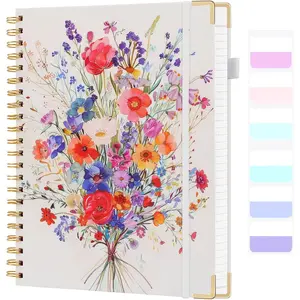 College Ruled Notebook, Hardcover Spiral Notebook 8.5" x 11", Lined Journal Notebook for Women Girls, A4 Large Notebooks for Writing, Pretty Journal Flower Notebook for Work, Diary, 24 Tabs, Colorful