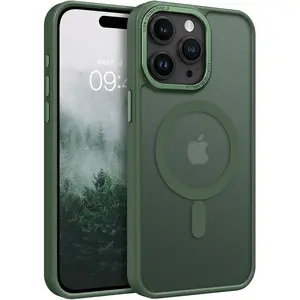 for iPhone 15 Pro Max Case,iPhone 15 Pro Max Magnetic Phone Case [Compatible with] Translucent Matte Shockproof Women Men Protective Case Cover for iPhone 15 Pro Max 6.7",Dark Green