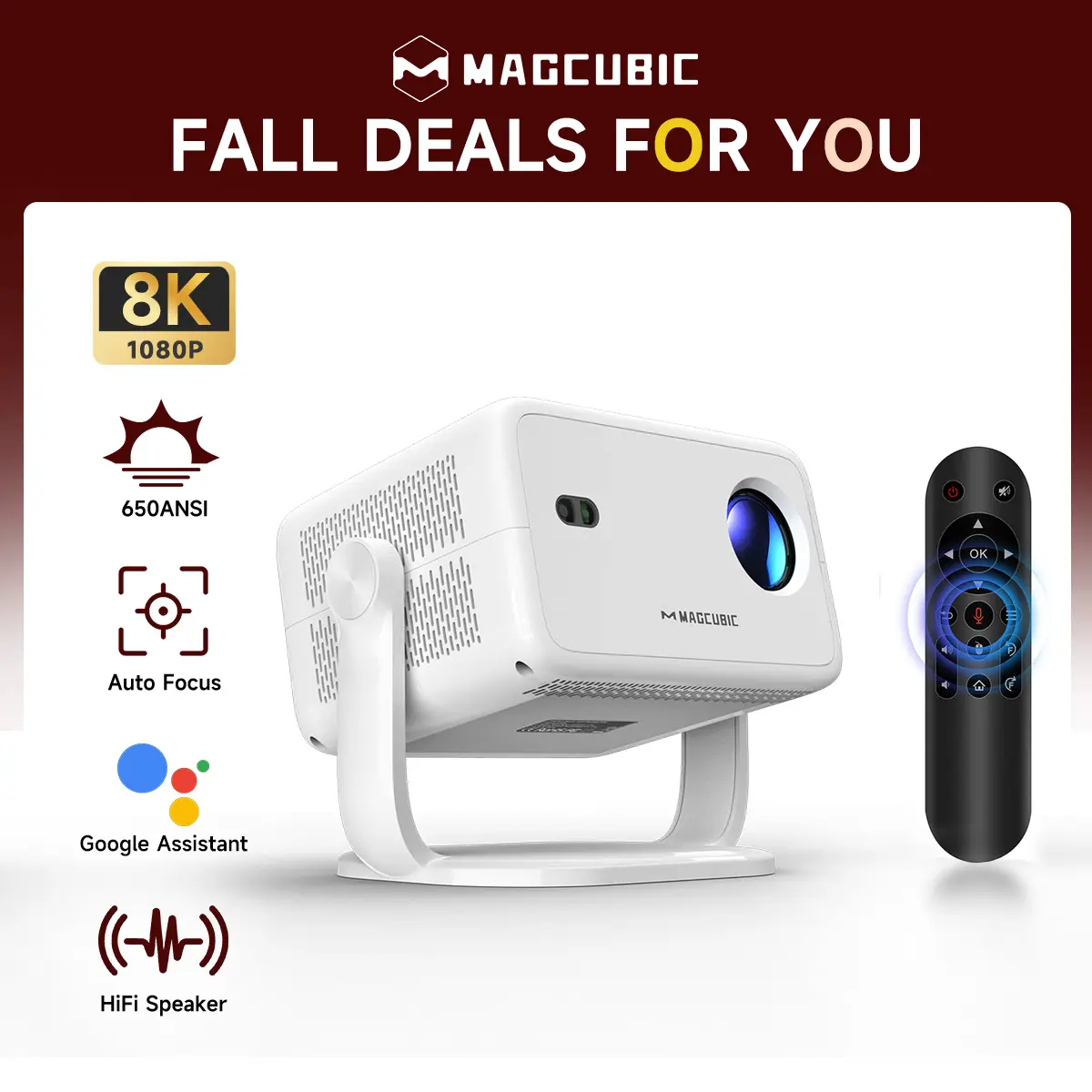 [US warehouse] Magcubic L018 Auto Focus Projector 650ANSI Google Assistant Android 14.0 8K Videosource Supported Native 1080P Wifi6 BT5.2 Built-in HiFi Speaker Allwinner H726 Auto Keystone Portable Movie Outdoor #TechVibes