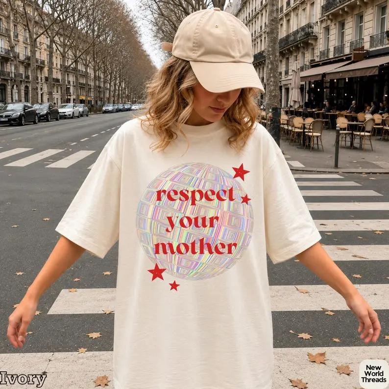 Comfort Colors Disco Ball Graphic T-Shirt: Respect Mother Disco Tee, Retro Romantic T-shirt
