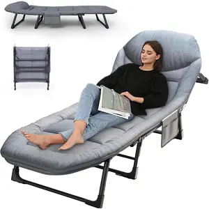 Heavy Duty Folding Camping Cot with Mattress, No Assembly Required, 450 Lbs Capacity Adjustable Portable Folding Bed for Adults, for Indoor Outdoor Patio Use, 70in Length