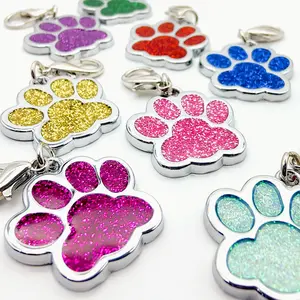 LIVEKEY Personalized Pet Dog Tags Engraved Dog Name Tags Waterproof Glitter Footprint Cat ID Tags Paw