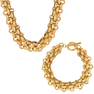 Bold Chunky Chain Jewelry Set| Minimalist Edgy Statement Necklace & Bracelet| 18K Gold Plated Interlocking Link Design| Hypoallergenic Trendy Cool Accessory for Women| Versatile for Daily & Party Wear bracelet men link bracelet statement necklace chain