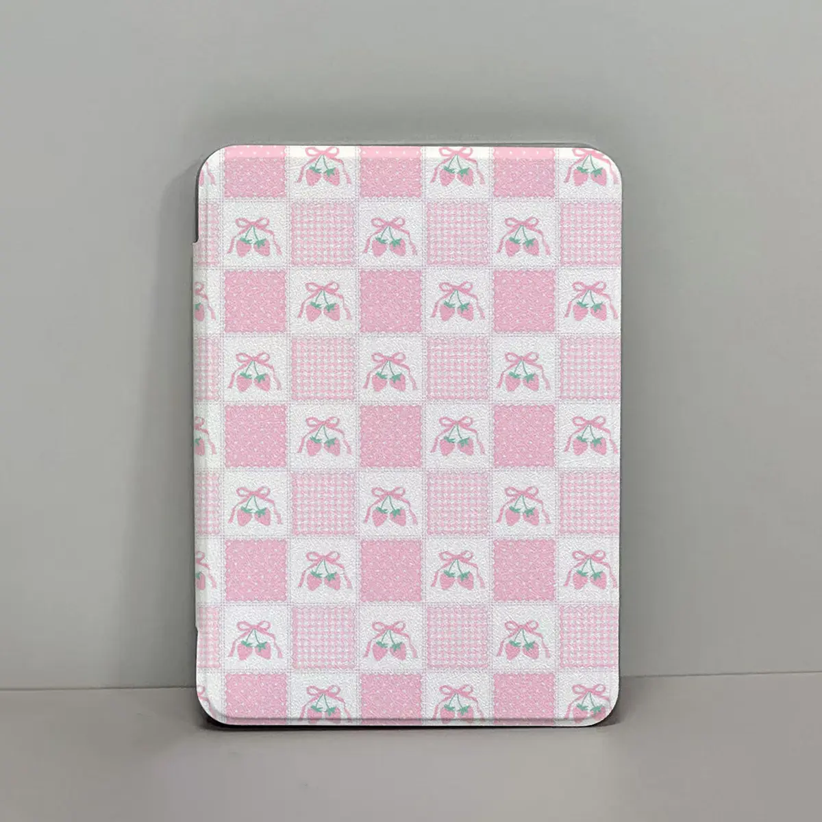 Strawberry Bow Pattern PU Leather Kindle Case with Clear Back, Hand Holder & Auto Sleep/Wake - Durable Protection for 6.0"/6.8"/7.0" Paperwhite E-Reader Tablets