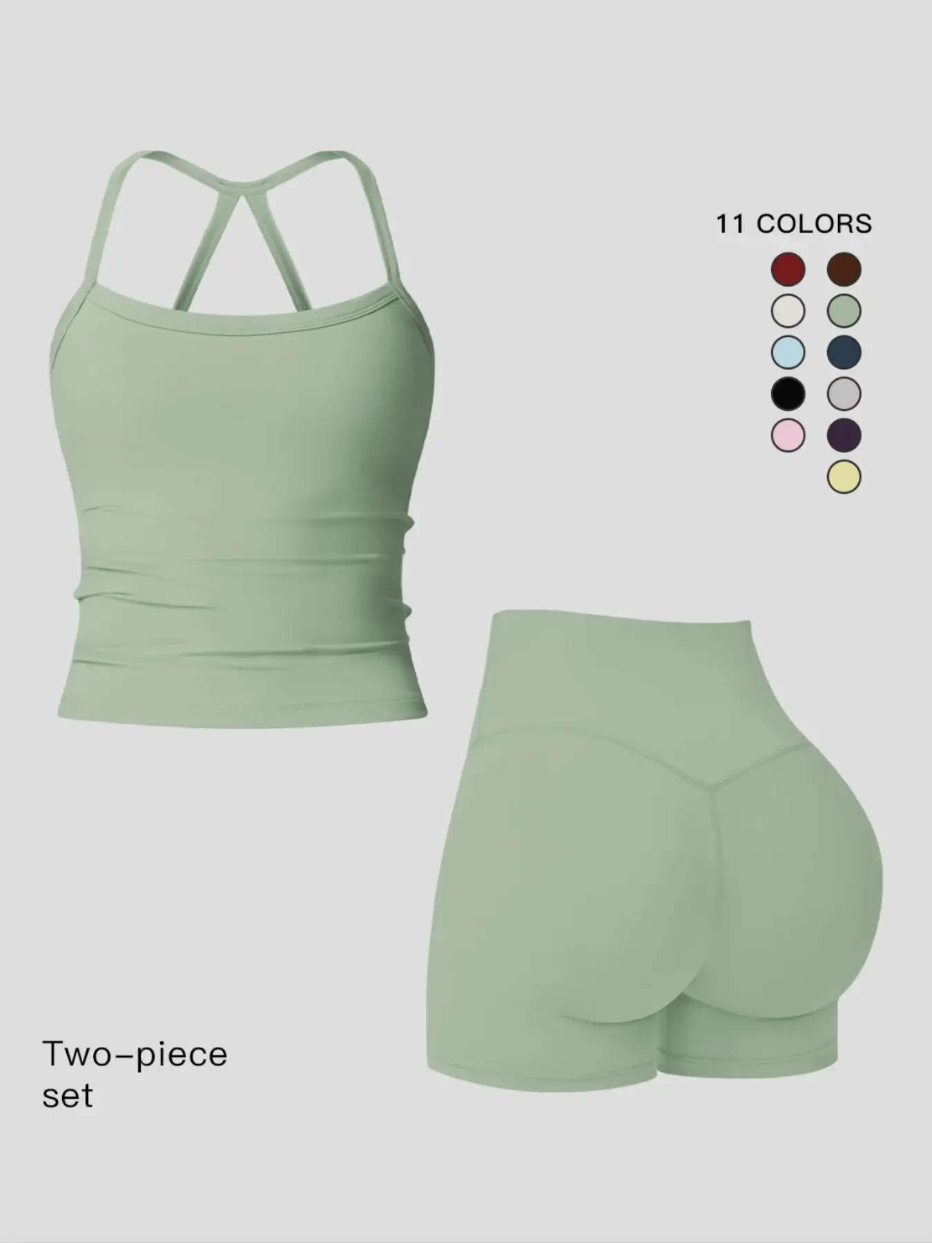 Women's Quick-Dry Two-piece Set, Solid Backless Cami Top & High Waist Tummy Control Butt-Lifting Shorts, Ladies Sportswear, Activewear Running Outfits, Activewear Fitness Wear, Fitness Wear for Yoga, Gym, Running & Indoor Outdoor Wear