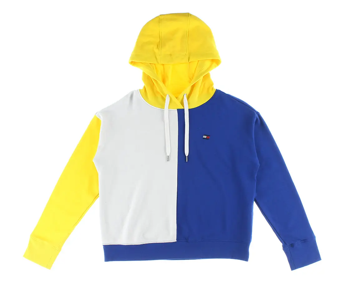 Tommy Hilfiger Women's Fitted Vertical Colorblock Crop Pullover Hoodie - Sporty Chic Sweatshirt, Active Sports Top, Sweatshirts, Tops