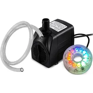 10Watt 160GPH Submersible Fountain Pump with Automatic Color Changing LED Light and flow regulator for Water Feature, Outdoor Pond, Aquarium fish tanks