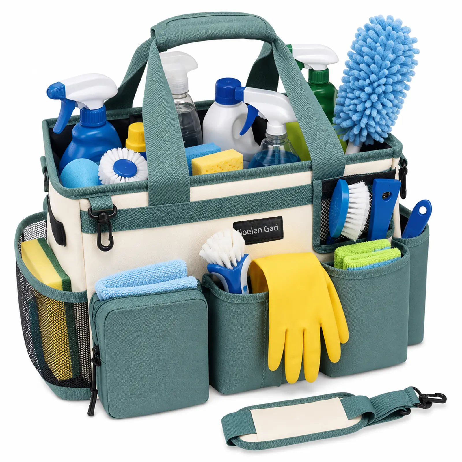 Portable Car Cleaning Tool Storage Bag with Waist & Shoulder Straps, Multi-Compartment Design Includes 5 Collapsible Dividers