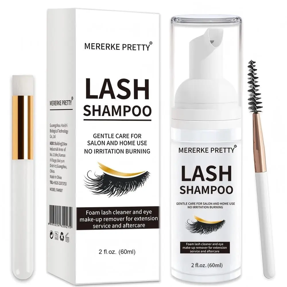 Eyelash Extension Shampoo 60 ml + Brush - Eyelid Foaming Cleanser - Sensitive Paraben & Sulfate Free - Eyelash Wash and Lash Bath for Extensions - Salon Use and Home Care