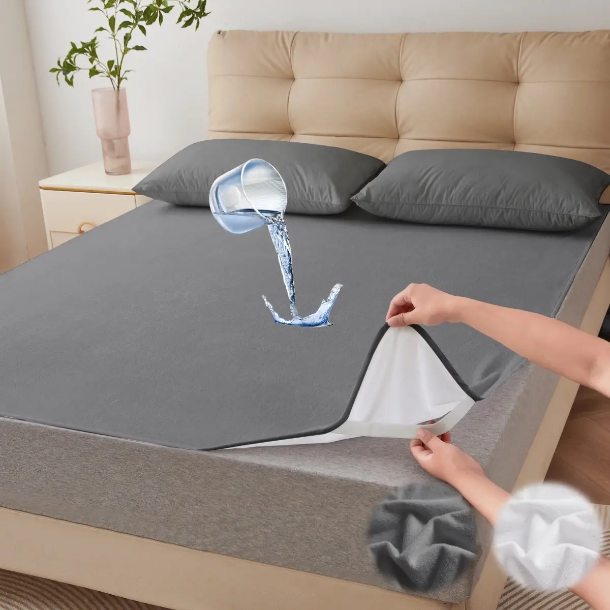 1 Waterproof mattress protector, suede mattress protective cover, white towel cloth, soft and comfortable skin friendly bedding, noise free, breathable, machine washable, suitable for bedrooms, guest rooms