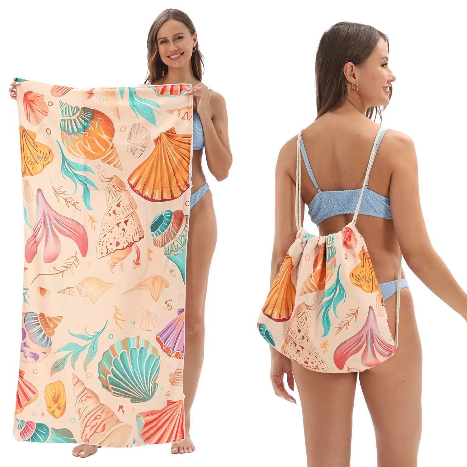 2-in-1 Foldable Microfiber Bath Towel - Absorbent, Printed, Converts to Tote Bag with Pouch, Ideal for Swimming Vacations (Microfiber Towels, Beach Mat Option), Absorbent Microfiber Beach Towels