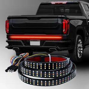 60 Inch Tailgate Light Bar Triple Row 432 LED Chips with Red Brake White Reversing Sequential Amber Turn Signals Light for Pickup Truck, Tailgate Light Strip