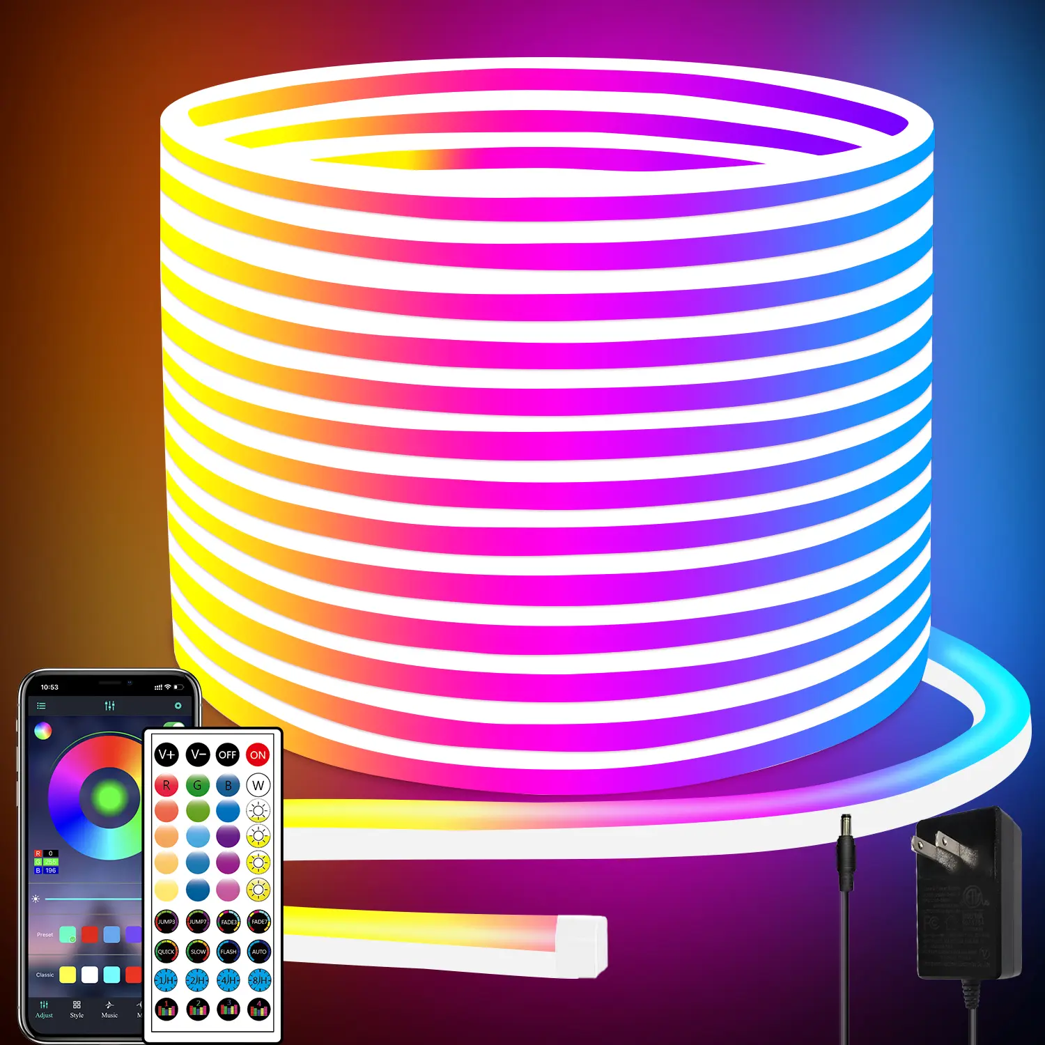 YeeWhale LED neon Lights with Remote APP Control IP65 Waterproof Flexible Neon LED Strip Lights 24v RGB LED neon Rope Lights for Bedroom Room Outdoors Decor