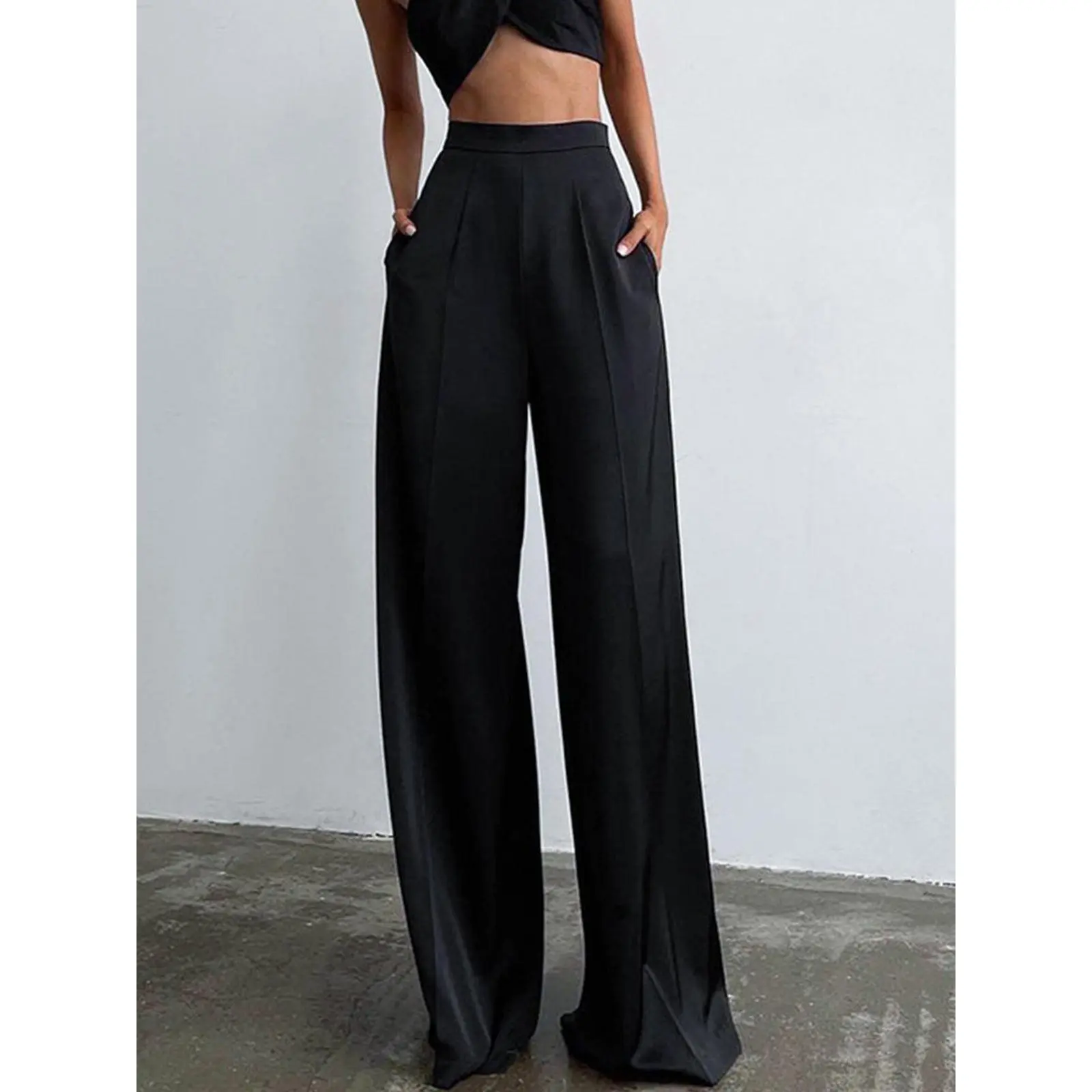 Women's Oversized Satin Wide-Leg Dress Pants, Women's Bottoms, Bottom