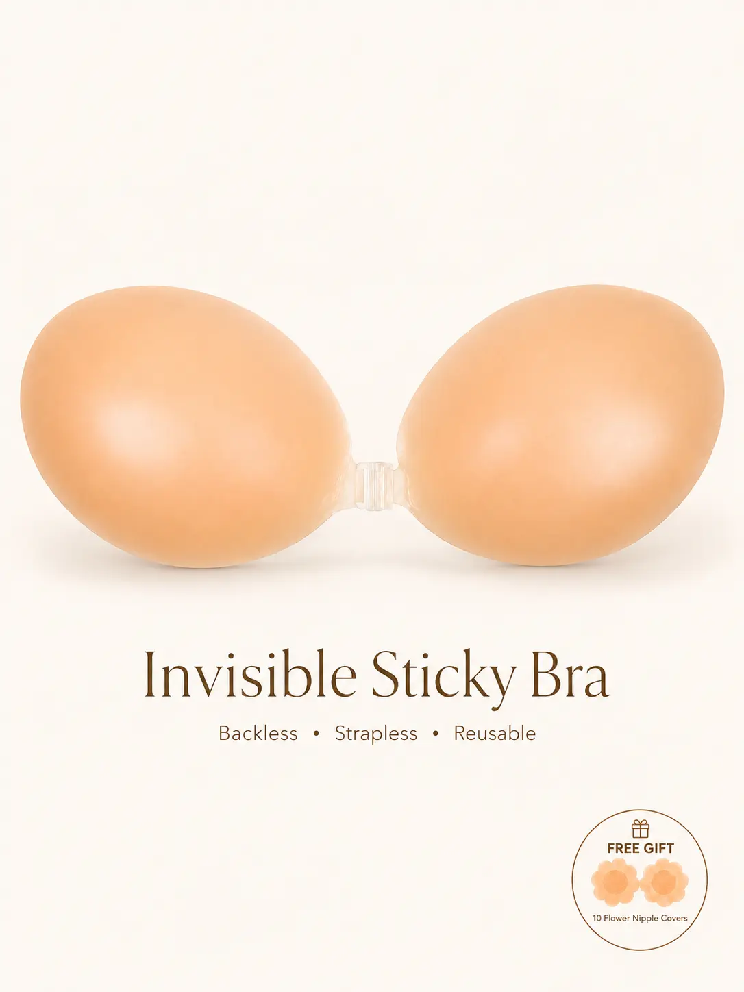 Silicone Sticky Bra Push Up, Strapless Backless Breast Insert Covers - Reusable Adhesive Bras with Strong Adhesion for Lift Support, Strapless Bra Push Up, Low Cut