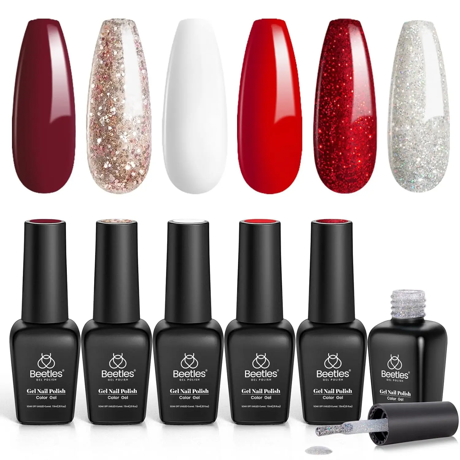 beetles Gel Polish 2025 Advent Calendar, 6 Pcs Candy Cane Themed Soak Off UV Glitter Gel Polish Set, Glossy Holiday Manicure Kit for Women, Nail Art, Base Top Coat, Unboxing, Selfcare, Long Wearing, Diy, Metallic, Nail Polish, Gel Nails At Home